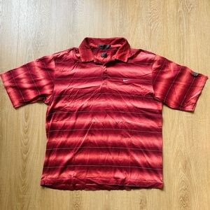 Tiger Woods Nike Gold Polo Shirt Striped Red Vintage Men’s Medium